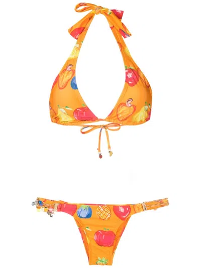 Amir Slama Fruit-print Two-piece Set In Orange