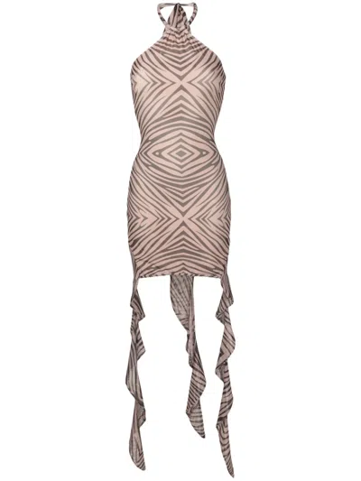 Amir Slama Geometric Animal-pattern Minidress In Brown