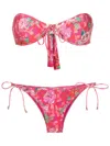 Amir Slama Geometric Floral-print Strapless Bikini In Pink