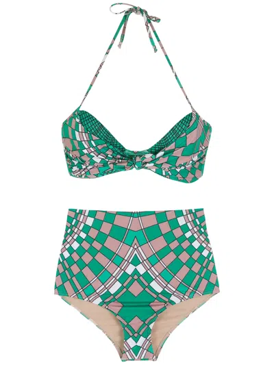 Amir Slama Geometric Print Bikini Set In Green