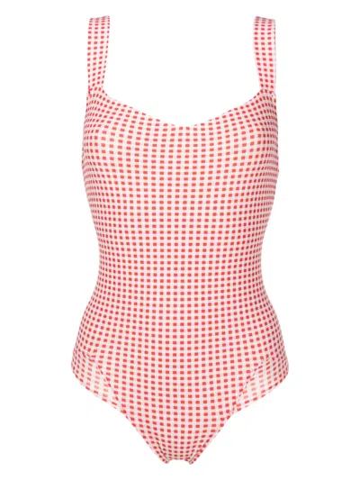 Amir Slama Gingham-check Pattern Swimsuit In Red