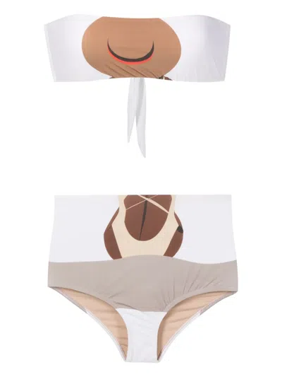 Amir Slama Graphic-print Bandeau Bikini In Brown