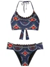 Amir Slama Graphic-print Bead-detailing Bikini In Blue