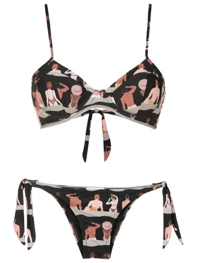Amir Slama Graphic-print Bikini Bottoms In Black