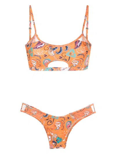 Amir Slama Bikini Mit Grafischem Print In Orange