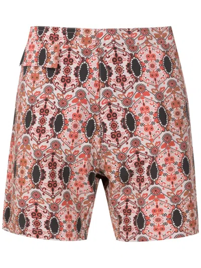 Amir Slama Graphic-print Concealed-fastening Shorts In Brown