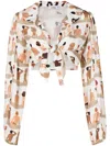 Amir Slama Graphic-print Cropped Blouse In Neutrals