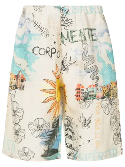Amir Slama Graphic-print Elastic-waist Shorts In Neutrals