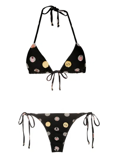 Amir Slama Graphic-print Halterneck Two-piece Bikini In Black