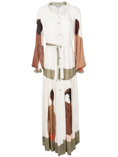 Amir Slama Graphic-print Long-sleeve Maxi Dress In Neutrals
