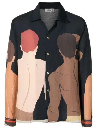 Amir Slama Graphic-print Long-sleeved Shirt In Brown