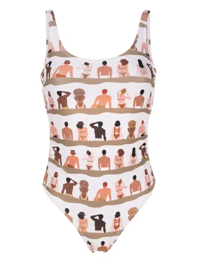 Amir Slama Graphic-print One-piece Swimsuit In Neutrals