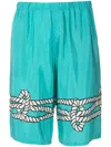 Amir Slama Graphic-print Silk Bermuda Shorts In Blue