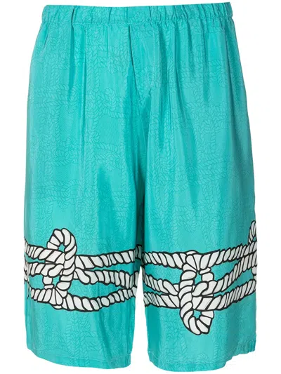 Amir Slama Graphic-print Silk Bermuda Shorts In Blue