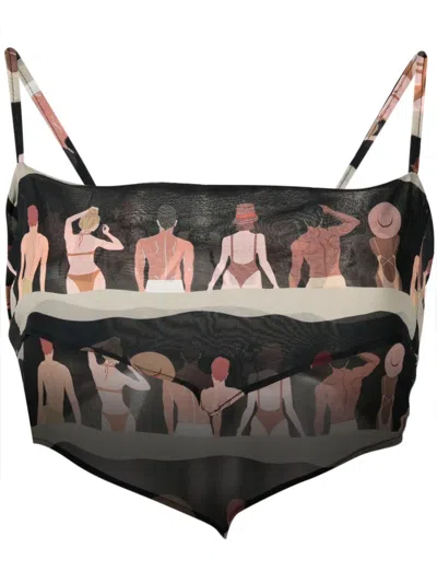 Amir Slama Graphic-print Silk Cropped Top In Black