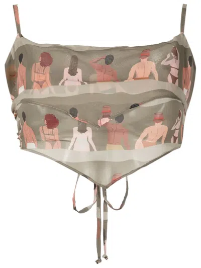 Amir Slama Graphic-print Silk Cropped Top In Brown