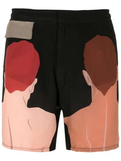 Amir Slama Graphic-print Silk Shorts In Black