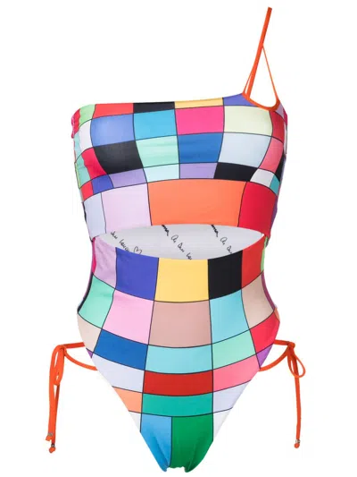 Amir Slama One-shoulder-badeanzug Mit Print In Multicolour