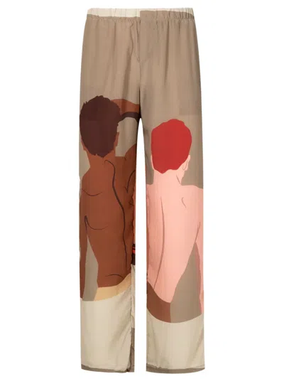 Amir Slama Graphic-print Straight-leg Trousers In Brown