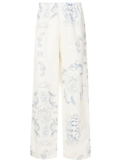 Amir Slama Graphic-print Elasticated Straight-leg Trousers In White