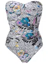 Amir Slama Graphic-print Strapless Swimsuit In Multicolour