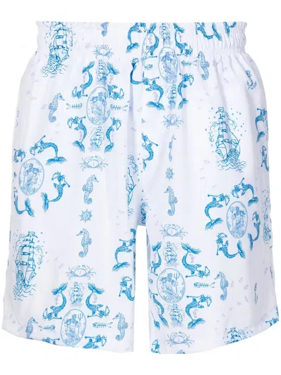 Amir Slama Graphic-print Elasticated-waistband Swim Shorts In White
