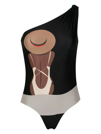 Amir Slama Graphic-print Swimsuit In Black