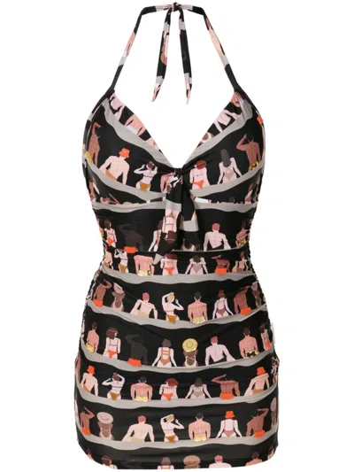 Amir Slama Graphic-print Swimsuit In Black