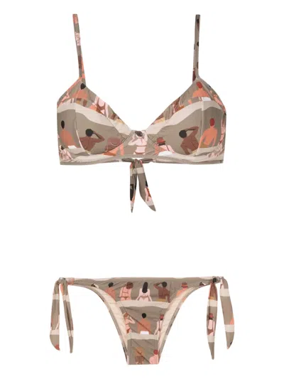 Amir Slama Graphic-print Underwire Bikini In Brown