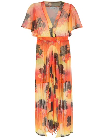 Amir Slama Half-sleeves Long Dress In Orange
