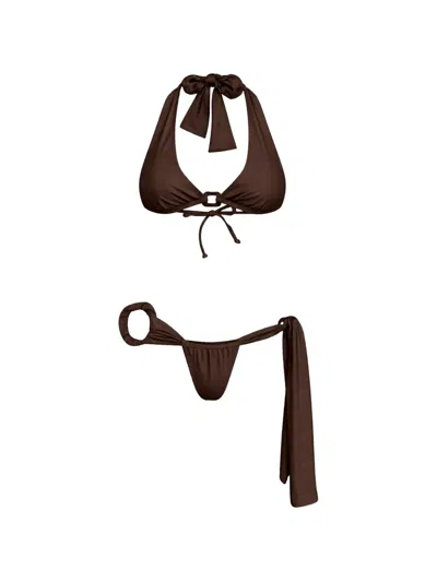 Amir Slama Halterneck Ring-detail Bikini In Brown