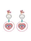 Amir Slama Heart-charm Eye-motif Drop Earrings In Multi