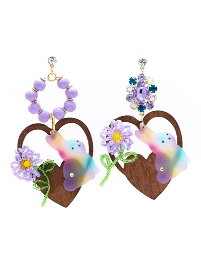 Amir Slama Heart-motif Drop Earrings In Purple