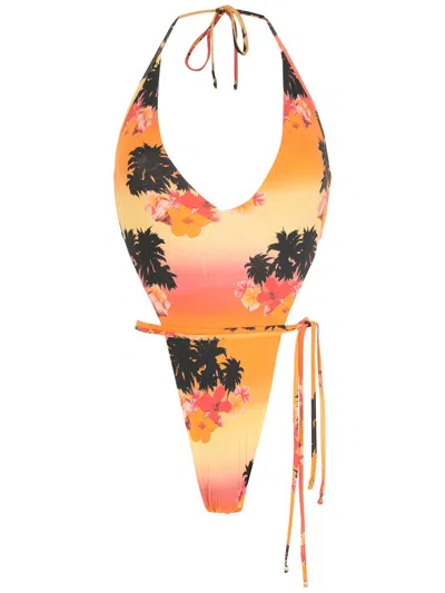 Amir Slama Ilha De Hibiscus High-leg Swimsuit In Multicolour