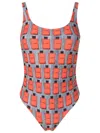 Amir Slama Illustration-print Open-back Swimsuit In Orange