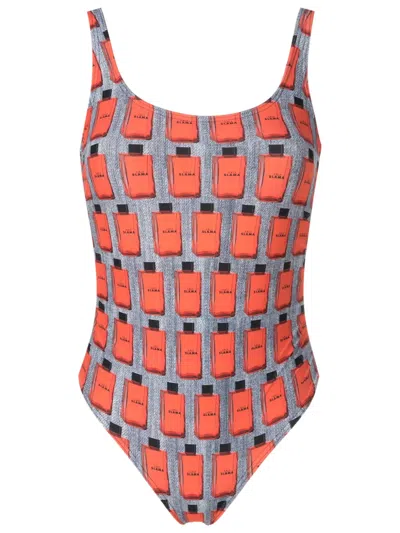 Amir Slama Illustration-print Open-back Swimsuit In Orange
