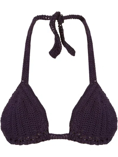Amir Slama Knit Triangle Bikini Top In Blue