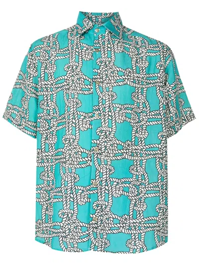 Amir Slama Nautical Knot-print Linen-blend Shirt In Blue