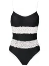 Amir Slama Lace-detail Stripe Swimsuit In Black