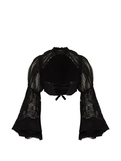 Amir Slama Lace Puff-sleeve Bolero In Black