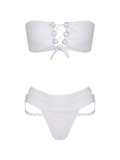 Amir Slama Lace-up Trim Bikini Set In White