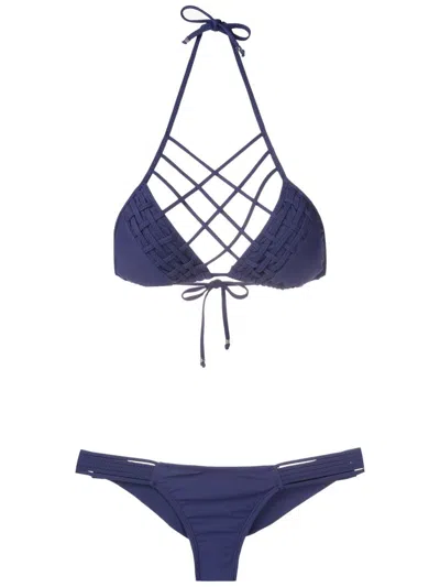 Amir Slama Lattice-strap Bikini Set In Blue