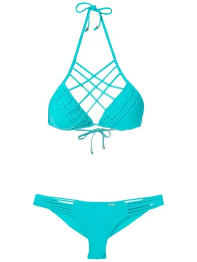Amir Slama Lattice-strap Bikini Set In Blue