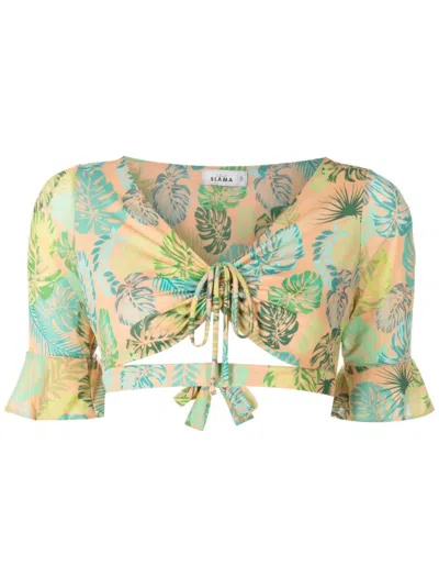Amir Slama Leaf-print Tie-fastening Top In Multicolour