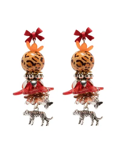 Amir Slama Leopard Statement Drop Earrings In Red