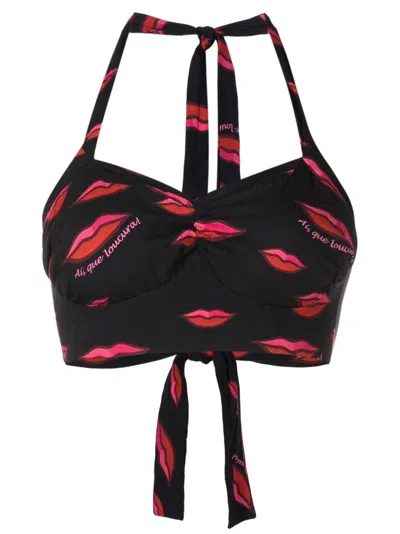 Amir Slama Cropped-top Mit Lippen-print In Black