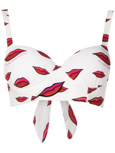 Amir Slama Cropped-top Mit Lippen-print In White