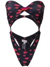 Amir Slama Badeanzug Mit Lippen-print In Black