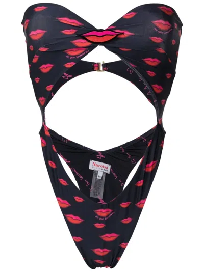 Amir Slama Badeanzug Mit Lippen-print In Black