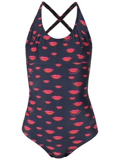 Amir Slama Badeanzug Mit Lippen-print In Black